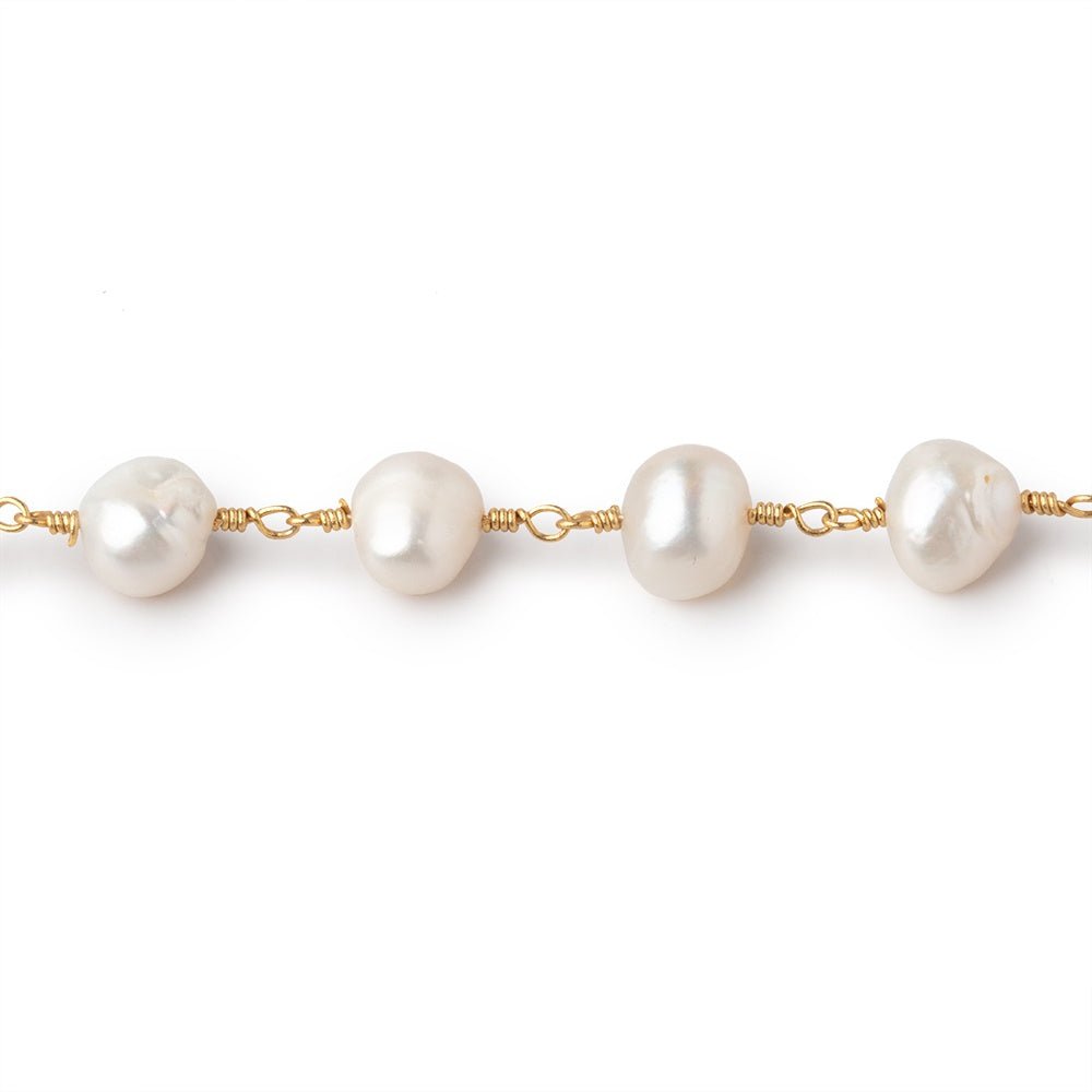 8x7mm Off White Side Drill Baroque Pearls on Gold Plated Chain - Beadsofcambay.com