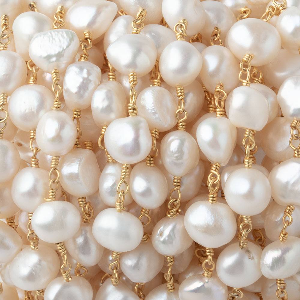 8x7mm Off White Side Drill Baroque Pearls on Gold Plated Chain - Beadsofcambay.com