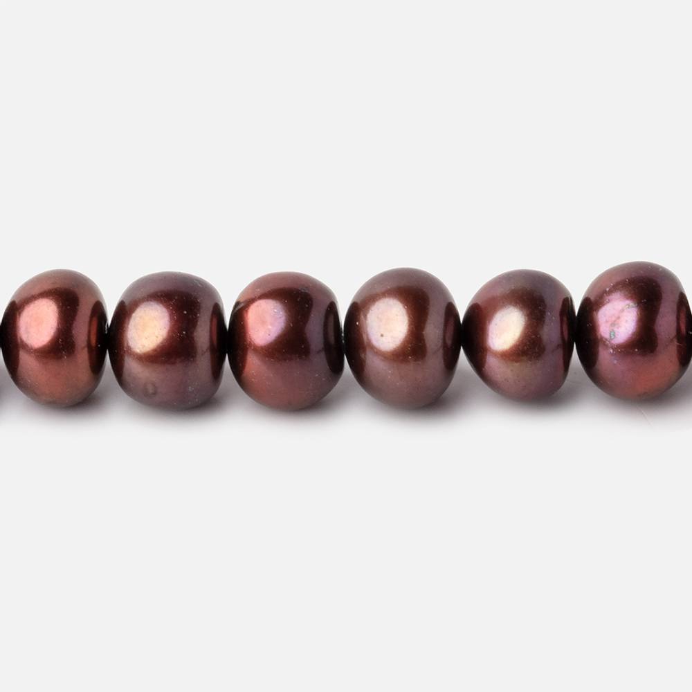 8x7mm Raspberry Chocolate Off Round Freshwater Pearls 15 inch 52 pieces - Beadsofcambay.com