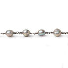 8x7mm Rose' Silver Baroque Pearl Black Gold plated Chain by the foot 26 pieces - Beadsofcambay.com