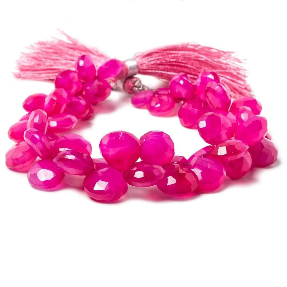 8x8-10x10mm Miami Hot Pink Chalcedony Faceted Heart Beads 8 inch 52 pieces - Beadsofcambay.com