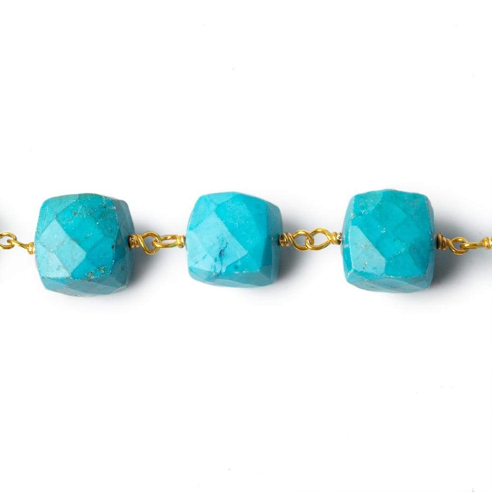 8x8-10x10mm Turquoise Howlite faceted cube Gold plated Chain by the foot 21 pieces - Beadsofcambay.com