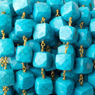 8x8-10x10mm Turquoise Howlite faceted cube Gold plated Chain by the foot 21 pieces - Beadsofcambay.com
