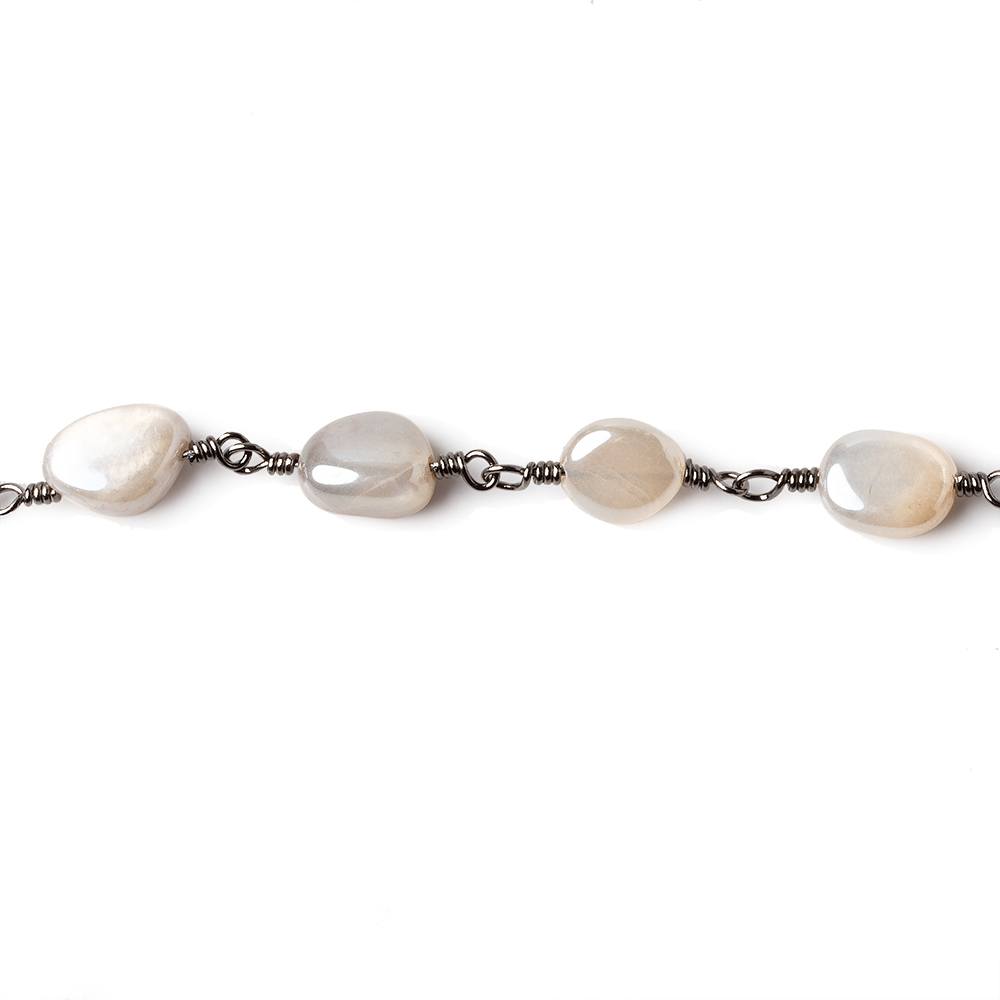 8x8-10x8mm Mystic Grey Moonstone plain nugget Black Gold plated Chain by the foot - Beadsofcambay.com