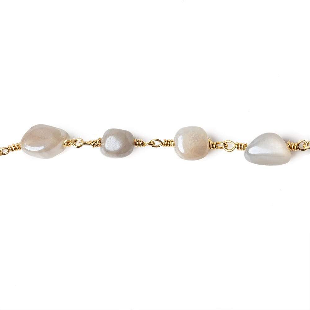8x8-10x8mm Mystic Of White Moonstone plain nugget Gold plated Chain by the foot - Beadsofcambay.com