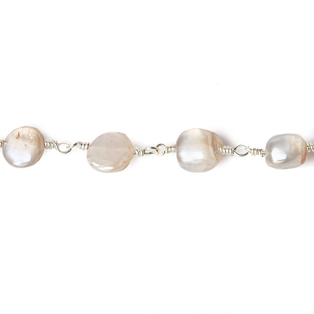 8x8-10x8mm Mystic Of White Moonstone plain nugget Silver plated Chain by the foot - Beadsofcambay.com