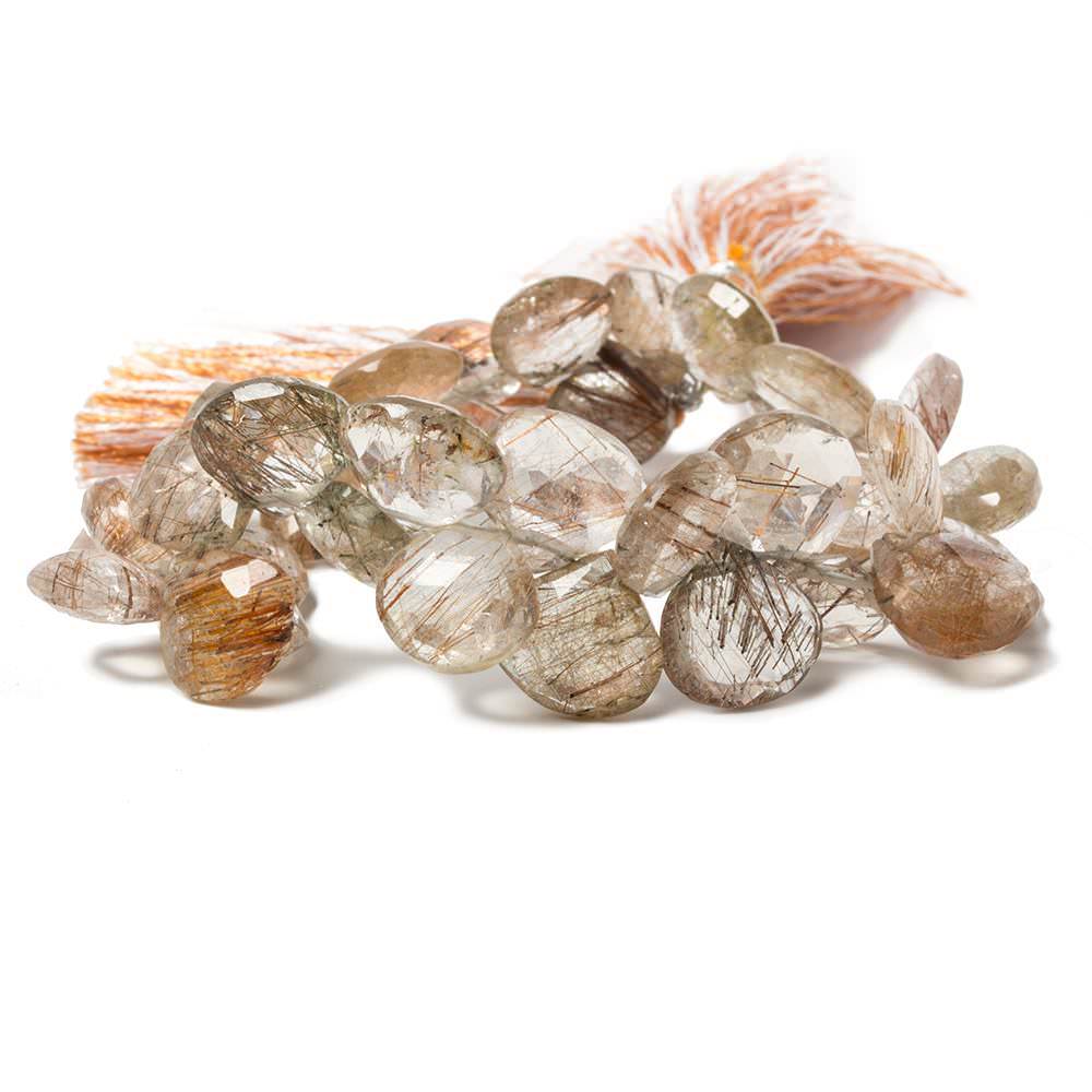 8x8-11x11mm Copper Rutilated Quartz Faceted Heart Beads 7 inch 38 pieces - Beadsofcambay.com