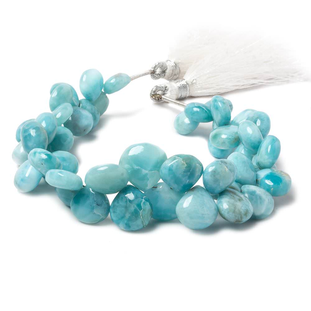8x8-11x11mm Larimar plain heart beads 7 inch 47 pieces - Beadsofcambay.com