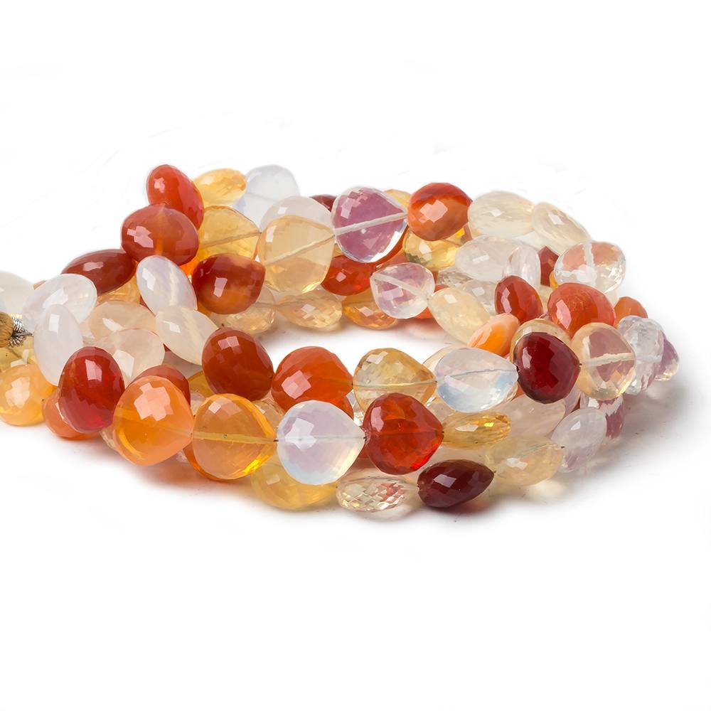 8x8-11x11mm Mexican Fire Opal faceted heart beads 16 inch 42 pieces AA Grade - Beadsofcambay.com