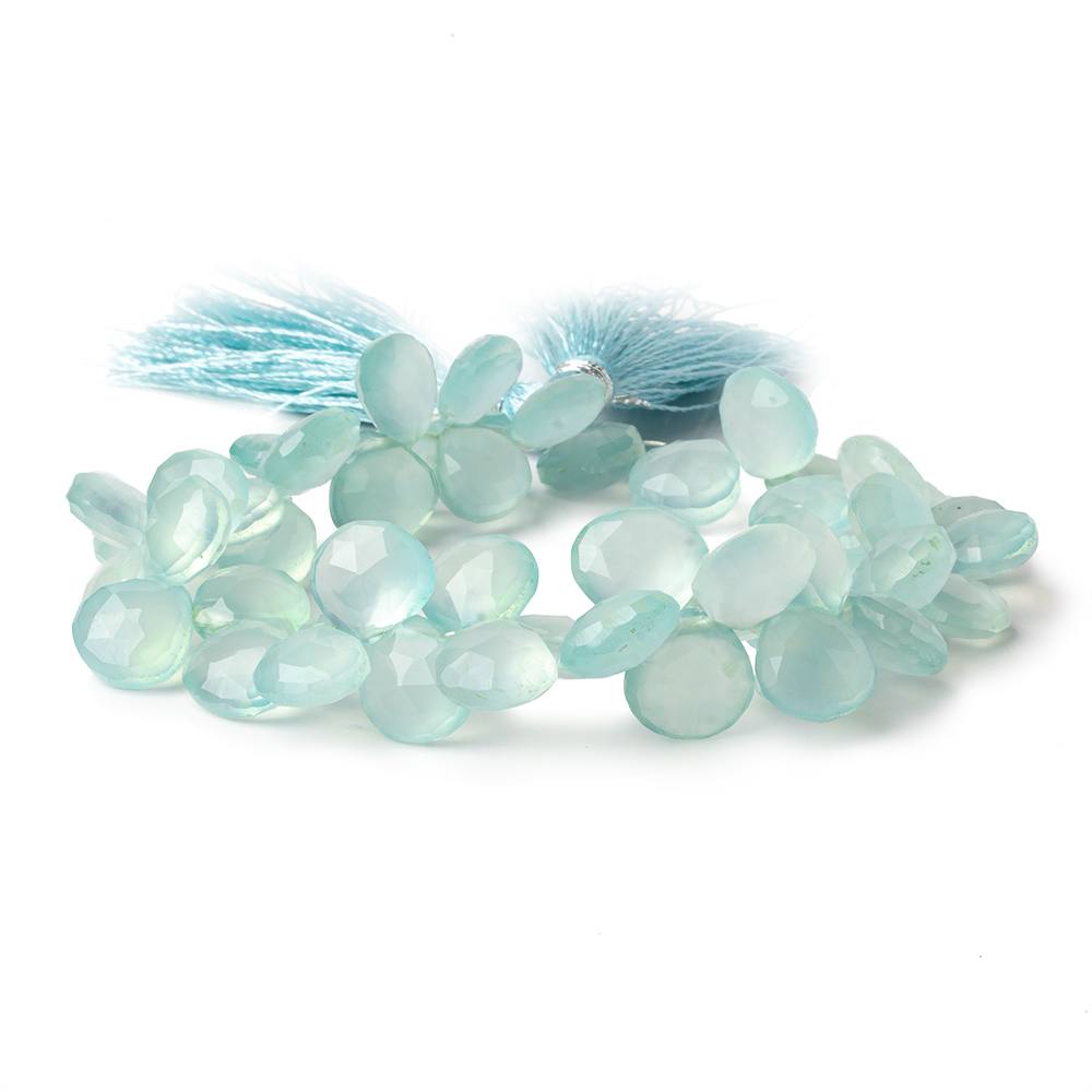 8x8-11x11mm Sea Blue Green Chalcedony faceted hearts 7.5 inch 44 beads AAA - Beadsofcambay.com