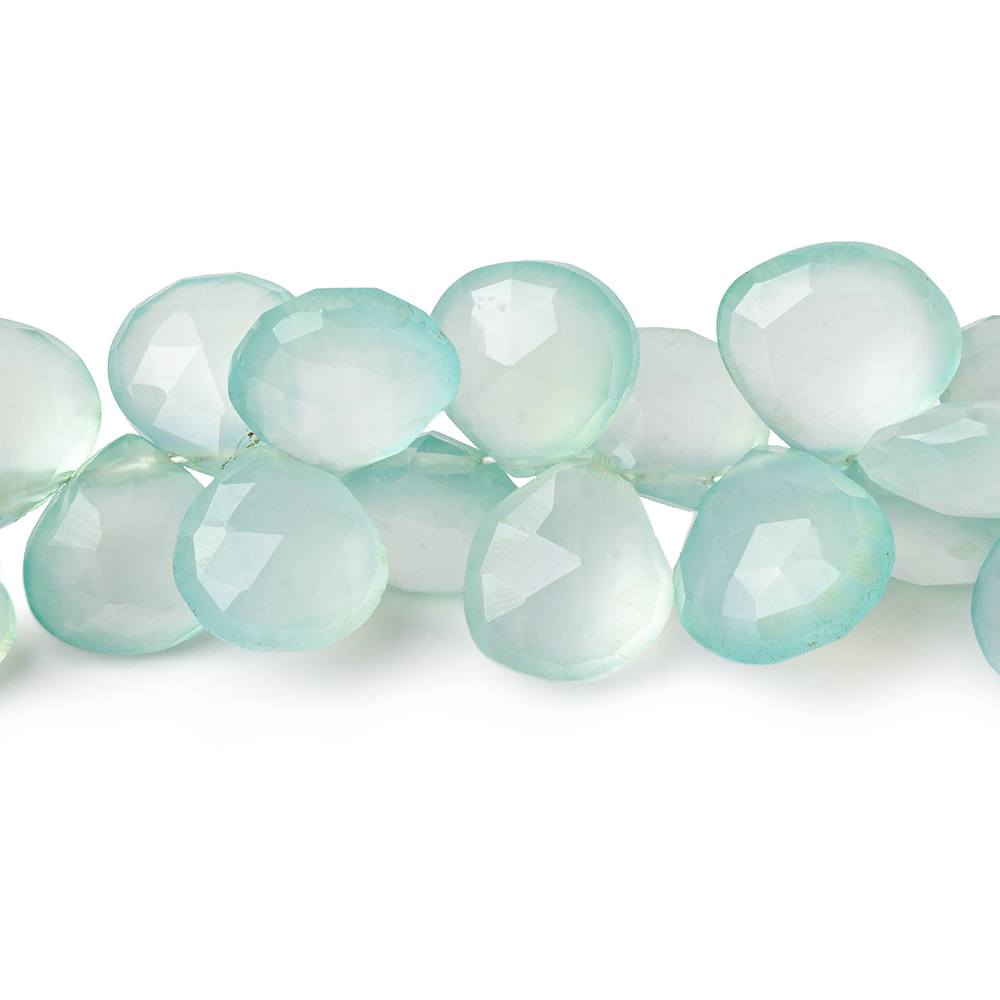 8x8-11x11mm Sea Blue Green Chalcedony faceted hearts 7.5 inch 44 beads AAA - Beadsofcambay.com