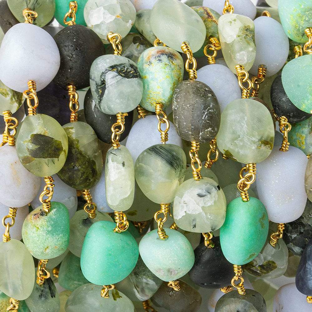 8x8-12x10mm Matte Multi Gemstone plain nugget Gold plated Chain by the foot 20 beads per - Beadsofcambay.com
