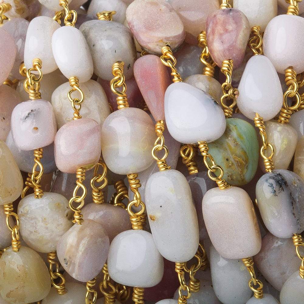 8x8-12x7mm Pink Peruvian Opal plain nuggets Gold plated Chain by the foot - Beadsofcambay.com