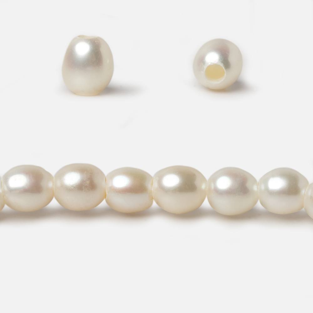 8x8-8x9mm White Straight Drilled Oval Large Hole pearls 8 inch 24 pieces AA - Beadsofcambay.com