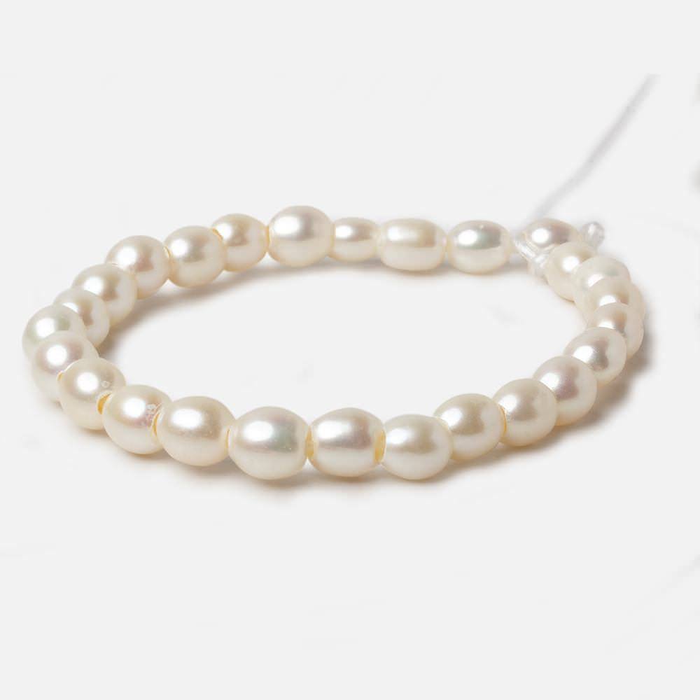 8x8-8x9mm White Straight Drilled Oval Large Hole pearls 8 inch 24 pieces AA - Beadsofcambay.com