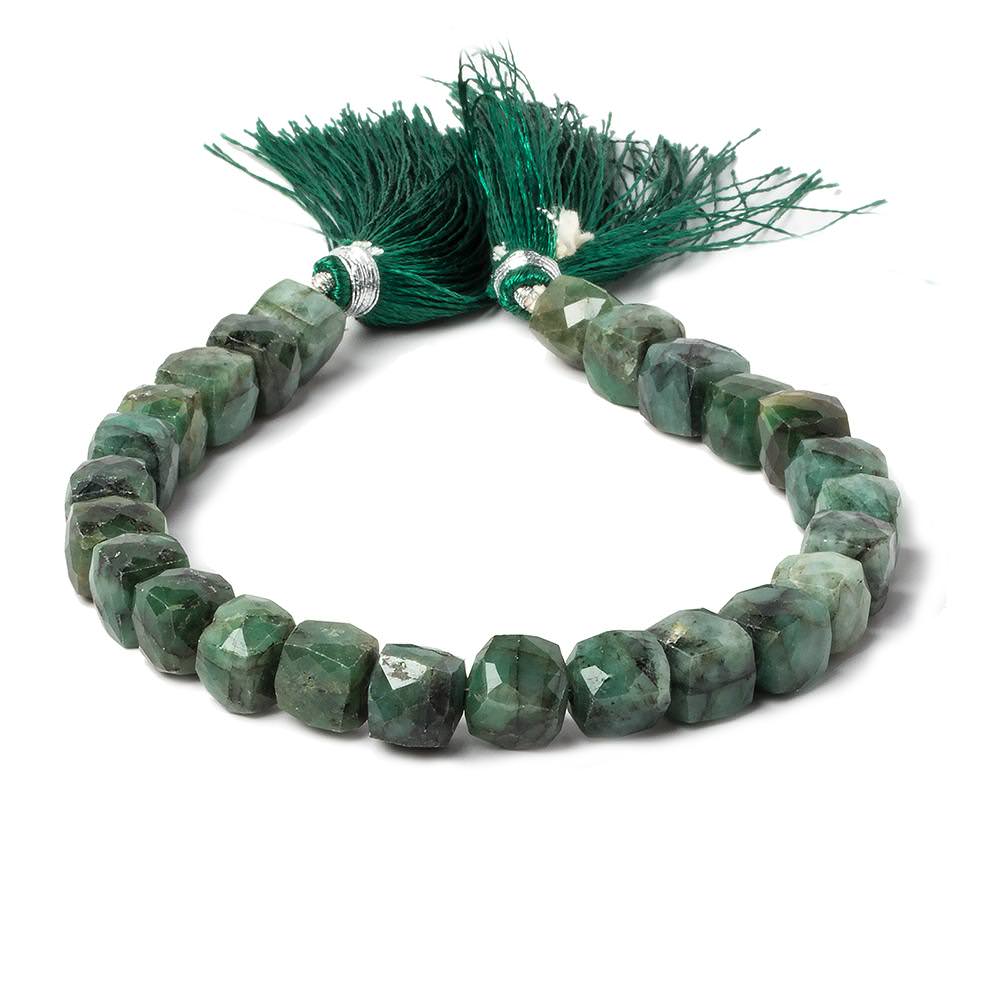 8x8-9x9mm Brazilian Emerald faceted cube beads 8 inch 25 pieces - Beadsofcambay.com