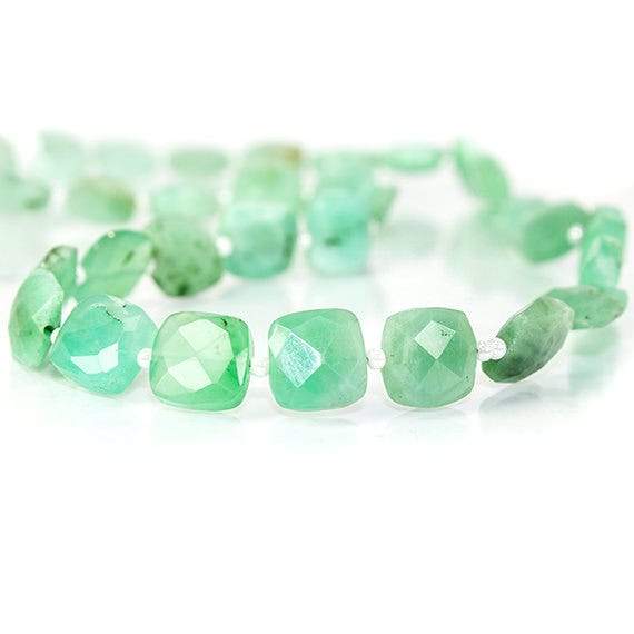 8x8-9x9mm Chrysoprase Side Drilled Faceted Pillow Beads 13.5 inch 32 pieces - Beadsofcambay.com