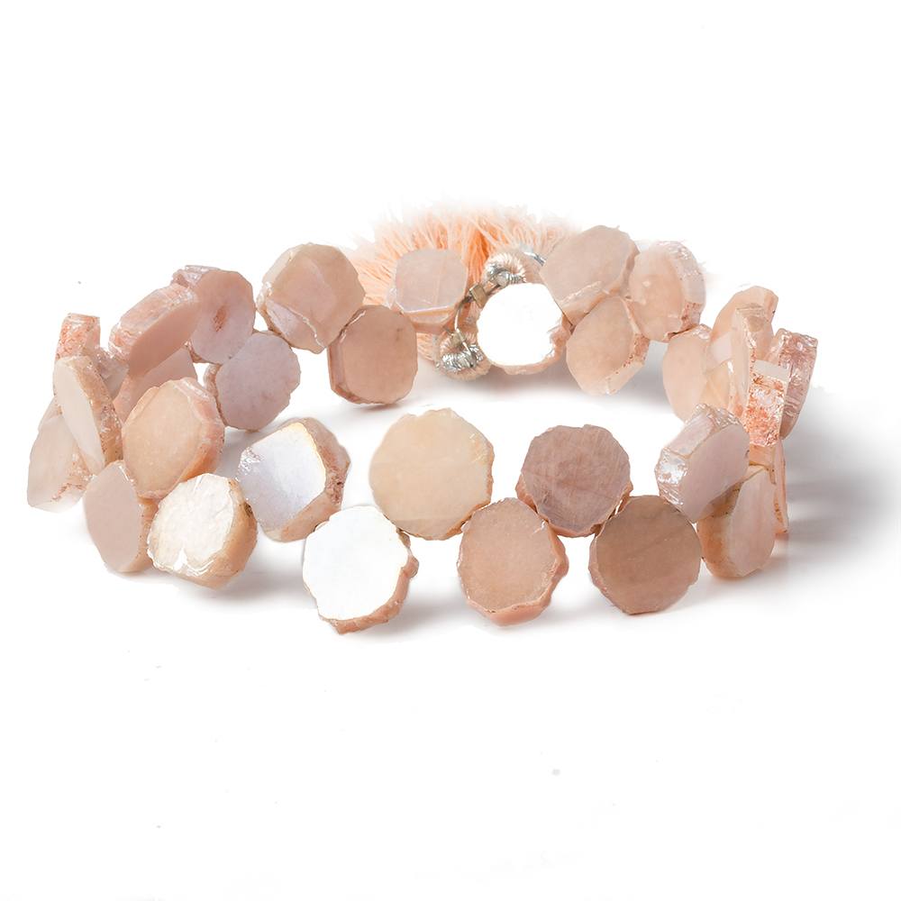 8x8-9x9mm Mystic Peach Moonstone top drilled slice 8 inch strand 34 pieces - Beadsofcambay.com