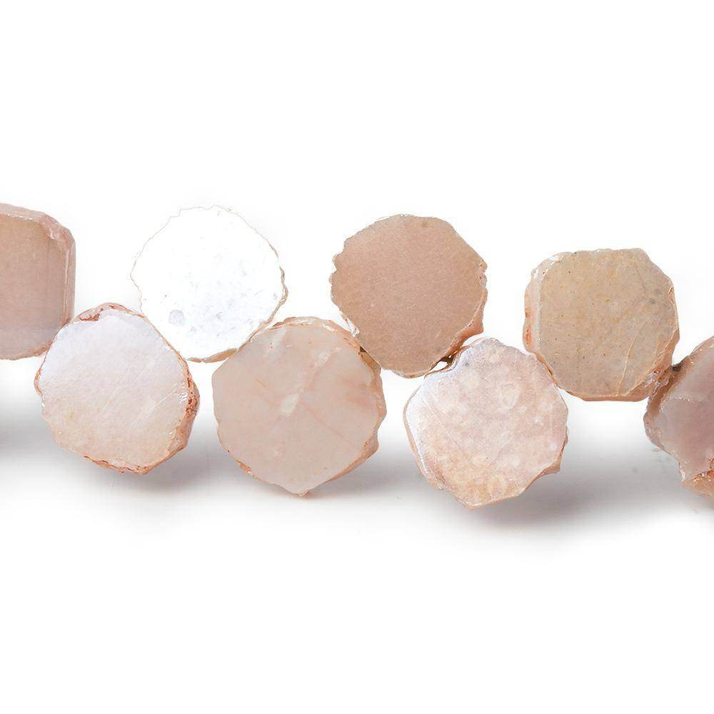 8x8-9x9mm Mystic Peach Moonstone top drilled slice 8 inch strand 34 pieces - Beadsofcambay.com