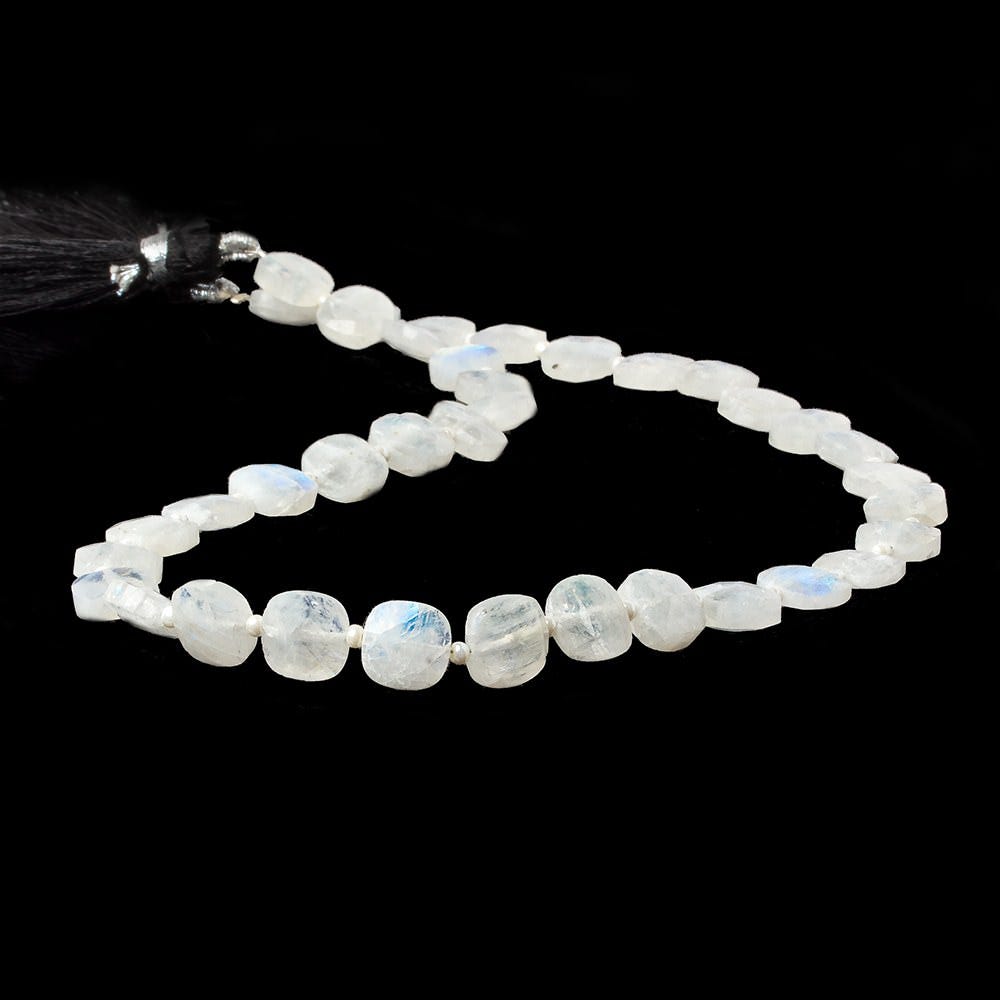 8x8mm Rainbow Moonstone Side Drill Faceted Pillow Beads 13inch 34 pieces - Beadsofcambay.com