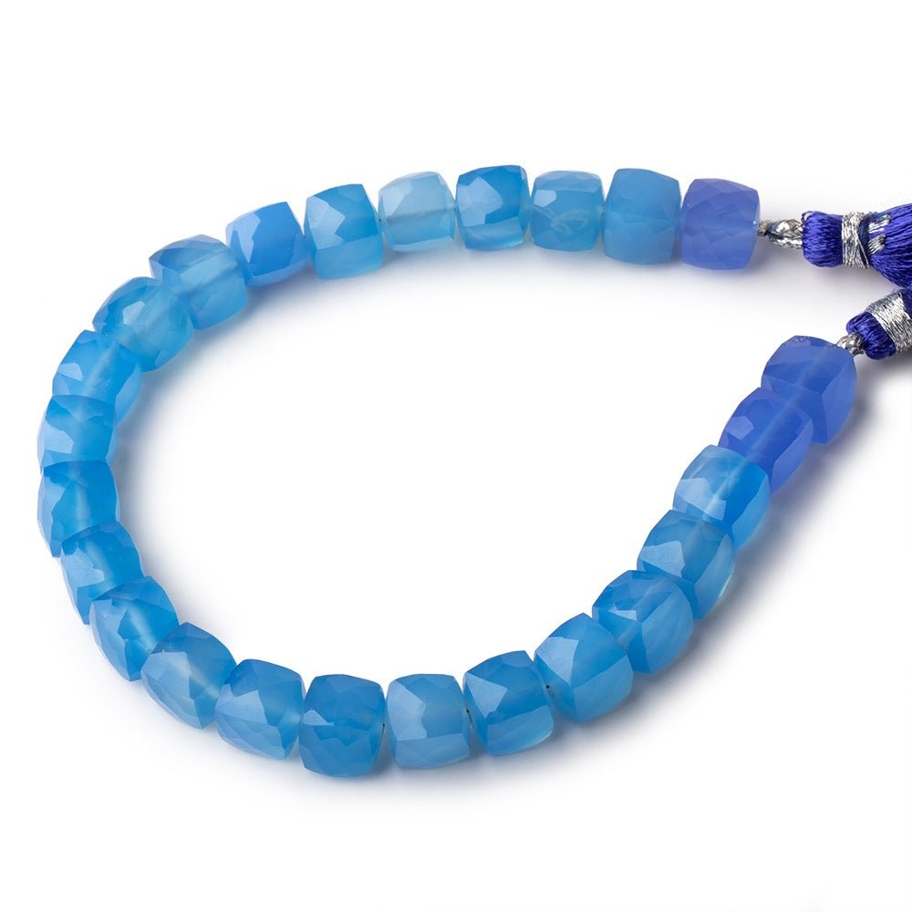 8x8mm Santorini Blue Chalcedony faceted cubes 8 inch 26 large hole beads - Beadsofcambay.com