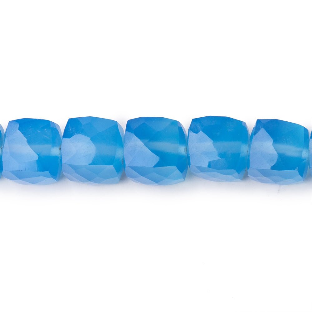 8x8mm Santorini Blue Chalcedony faceted cubes 8 inch 26 large hole beads - Beadsofcambay.com