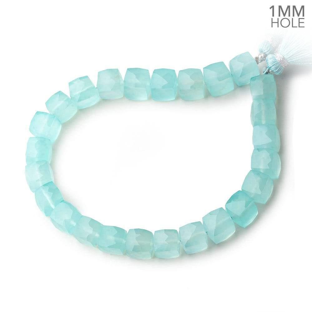 8x8mm Seafoam Blue Chalcedony faceted cubes 7.5 inch 23 large hole beads - Beadsofcambay.com