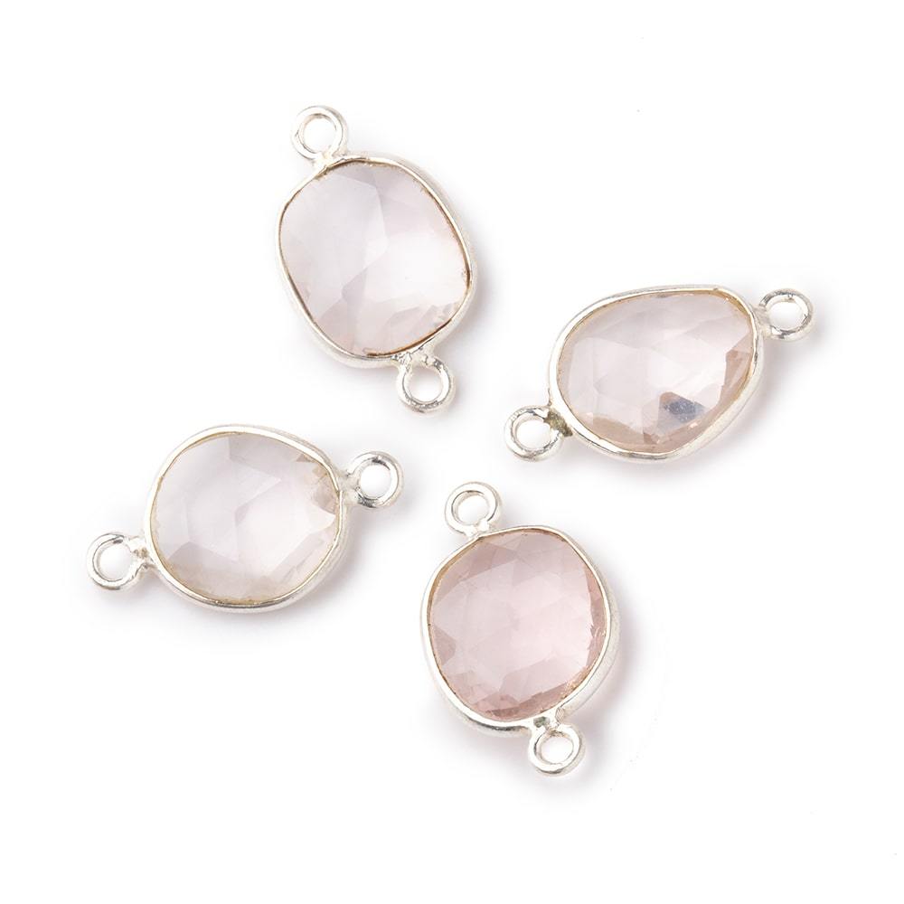 8x8mm Silver .925 Bezel Rose Quartz Faceted Nugget Connector Set of 4 Pieces - Beadsofcambay.com