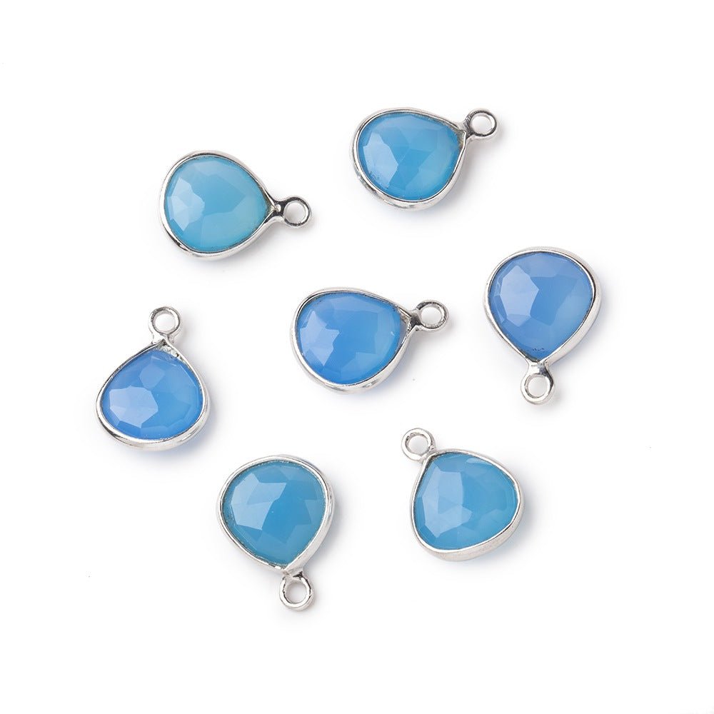 8x8mm Sterling Silver Bezel Blue Chalcedony Faceted Heart Pendant 1 piece - Beadsofcambay.com