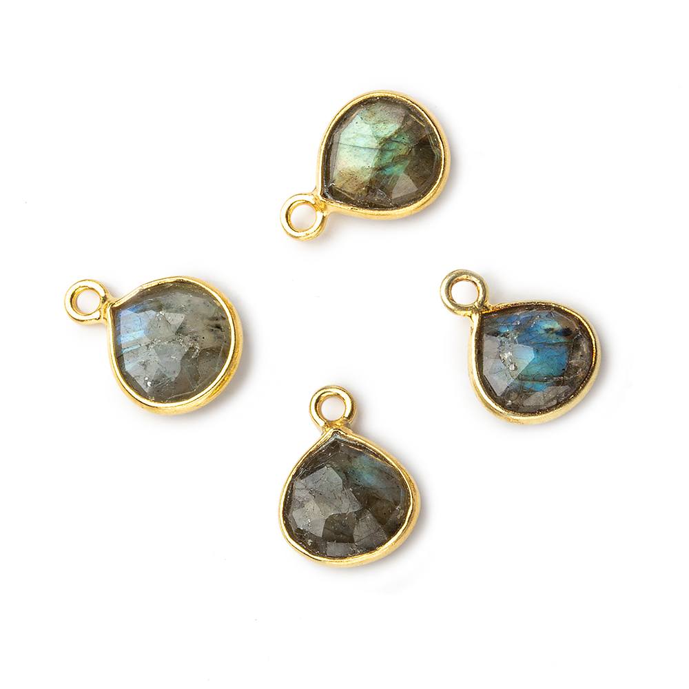8x8mm Vermeil Bezel Labradorite faceted heart Pendant 1 focal bead - Beadsofcambay.com