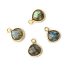 8x8mm Vermeil Bezel Labradorite faceted heart Pendant 1 focal bead - Beadsofcambay.com
