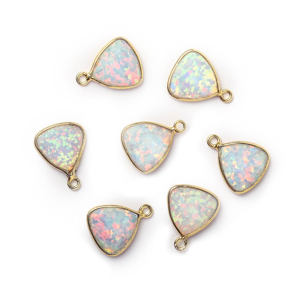 8x8mm Vermeil Bezel Synthetic Opal Triangle Pendant 1 piece - Beadsofcambay.com