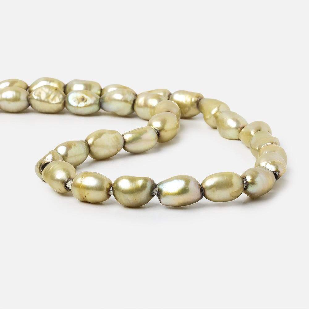 8x9-12x9mm Pale Sage Baroque 2.5mm large hole Pearls 15 in. 38 pcs - Beadsofcambay.com