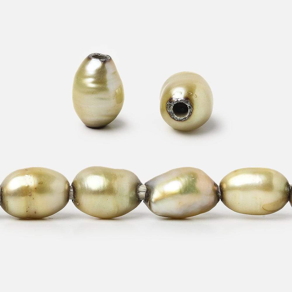 8x9-12x9mm Pale Sage Baroque 2.5mm large hole Pearls 15 in. 38 pcs - Beadsofcambay.com