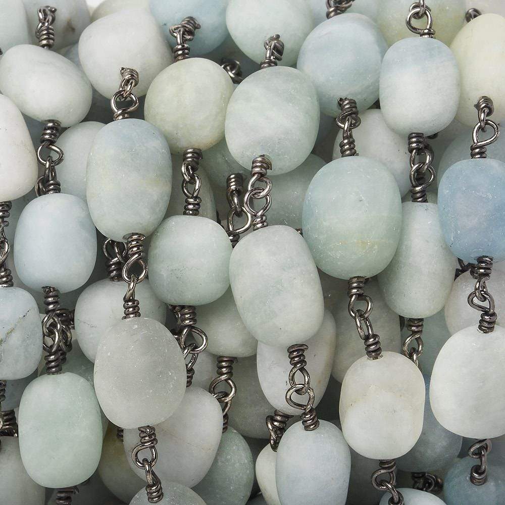 8x9-13x8mm Matte Aquamarine plain nuggets Black Gold Chain by the foot 17 pieces - Beadsofcambay.com