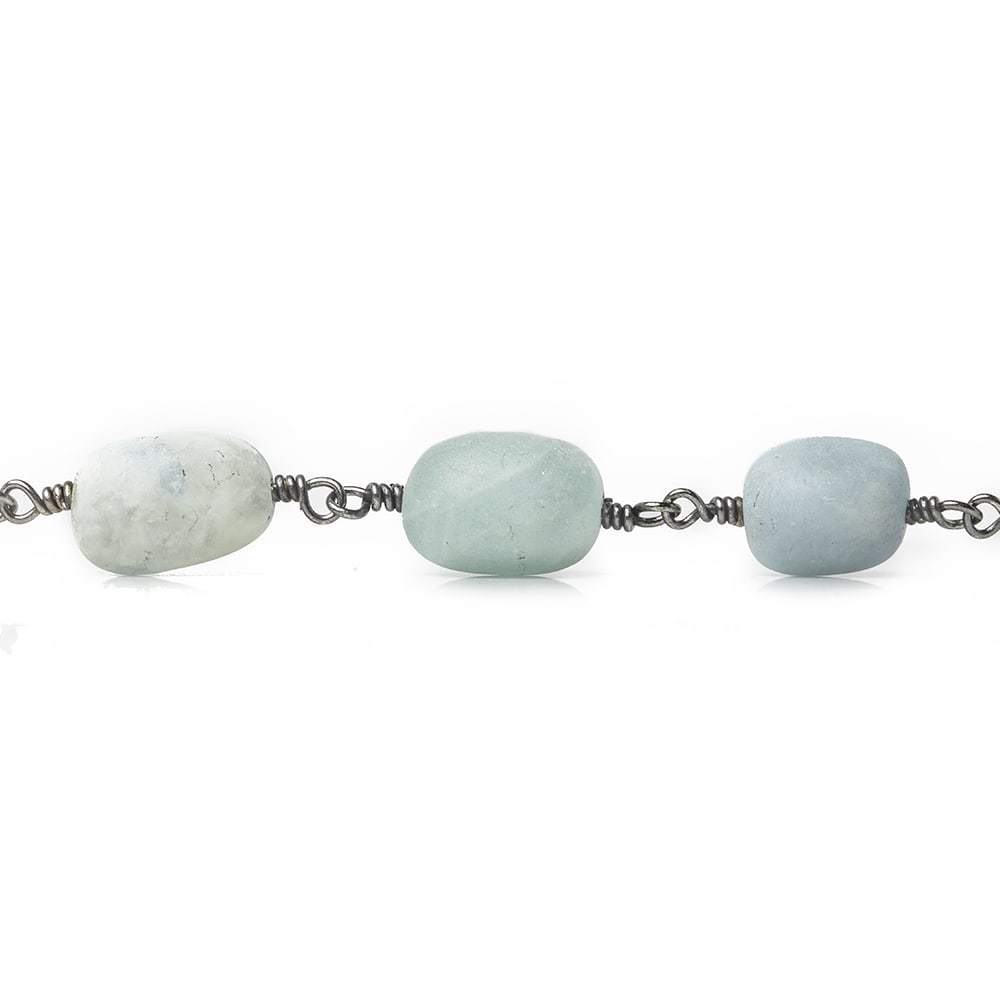 8x9-13x8mm Matte Aquamarine plain nuggets Black Gold Chain by the foot 17 pieces - Beadsofcambay.com