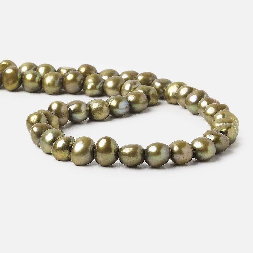 8x9-9x11mm Lemongrass Green Baroque 2.5mm large hole Pearl 15 inch 45 pcs - Beadsofcambay.com