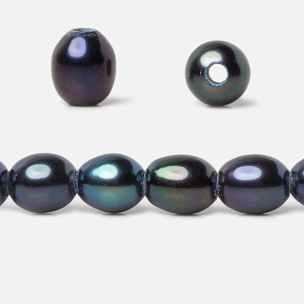 8x9mm Navy Peacock Large Hole Oval Freshwater Pearls 2.5mm drill hole 8 inch 20 pieces - Beadsofcambay.com