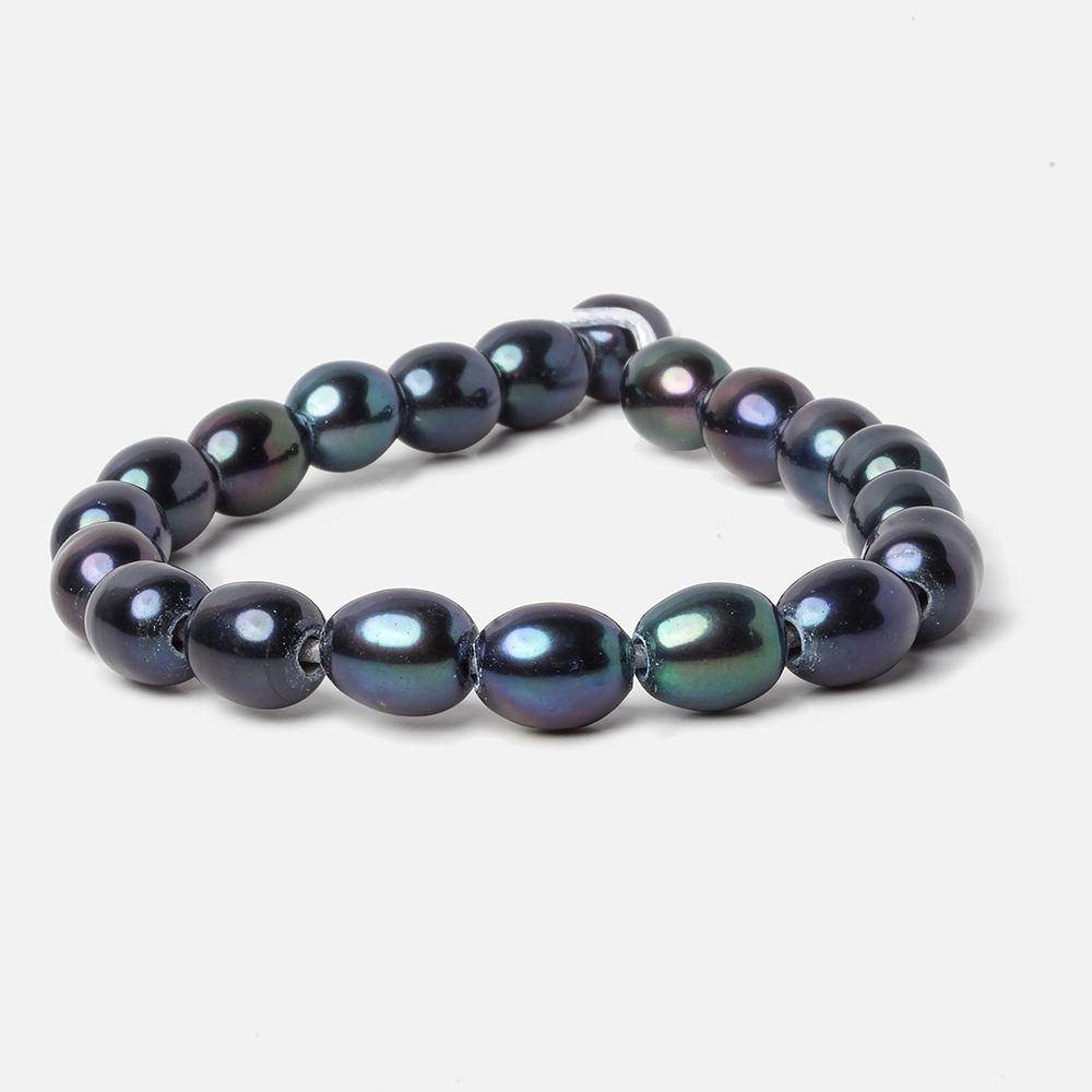 8x9mm Navy Peacock Large Hole Oval Freshwater Pearls 2.5mm drill hole 8 inch 20 pieces - Beadsofcambay.com