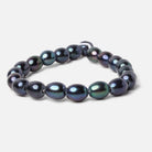 8x9mm Navy Peacock Large Hole Oval Freshwater Pearls 2.5mm drill hole 8 inch 20 pieces - Beadsofcambay.com