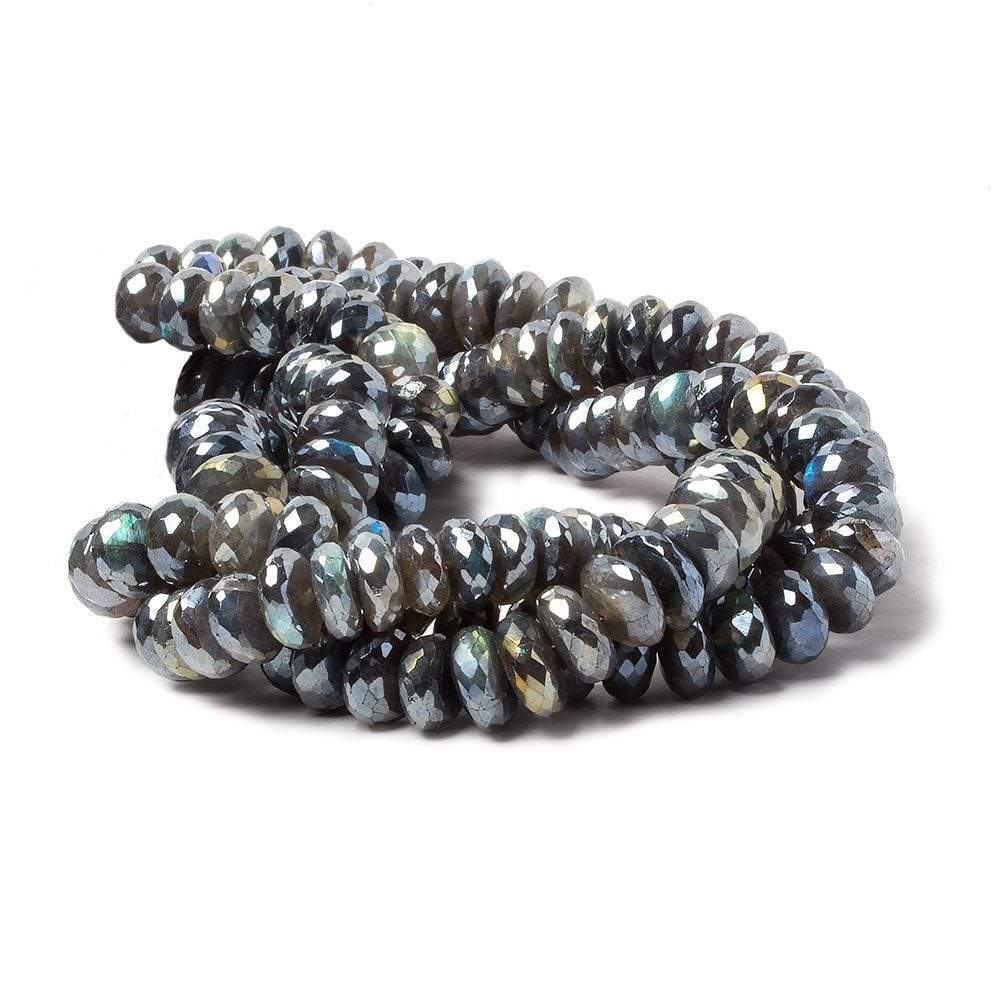 9-10.5mm Mystic Labradorite faceted rondelle beads 14 inch 57 pieces - Beadsofcambay.com