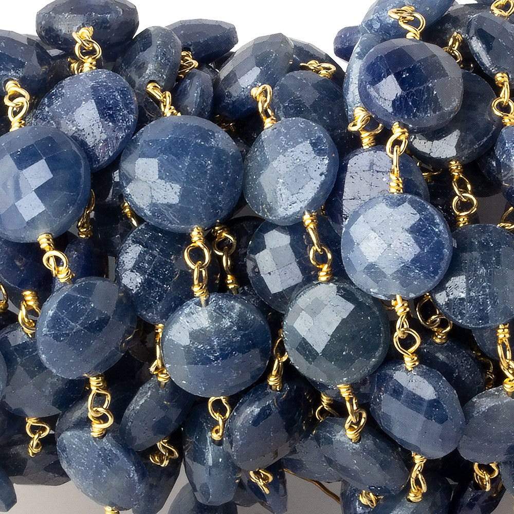 9-10mm Blue Sapphire faceted coin Vermeil Chain by the foot - Beadsofcambay.com