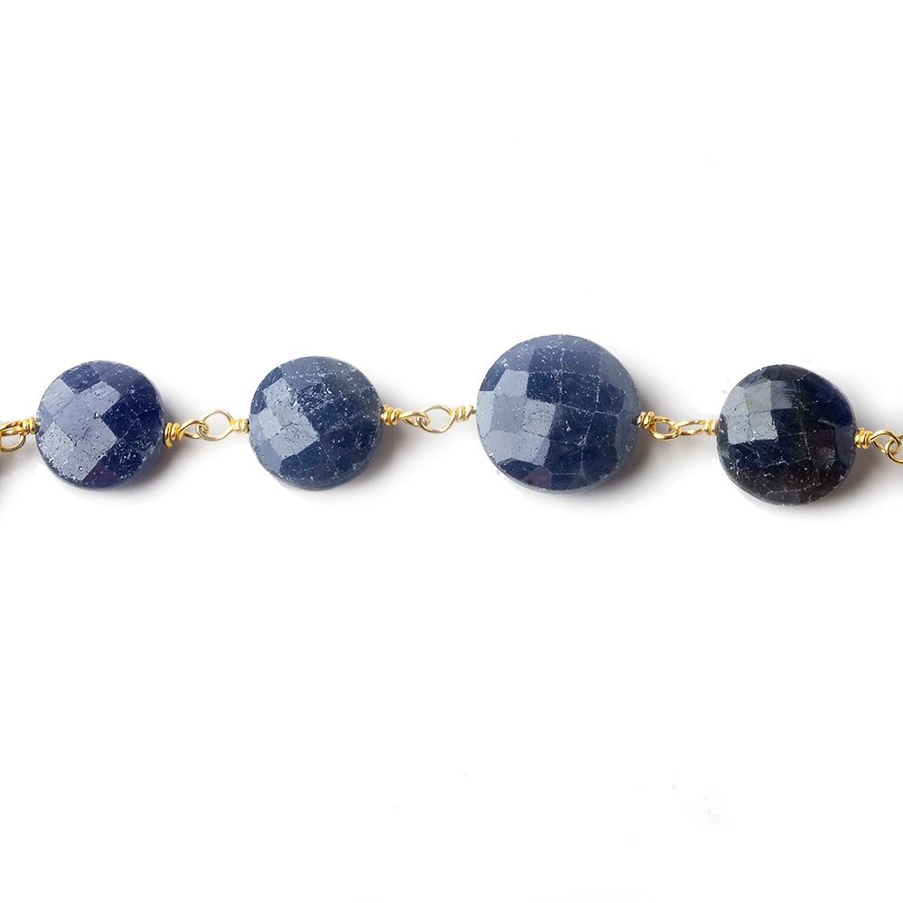 9-10mm Blue Sapphire faceted coin Vermeil Chain by the foot - Beadsofcambay.com