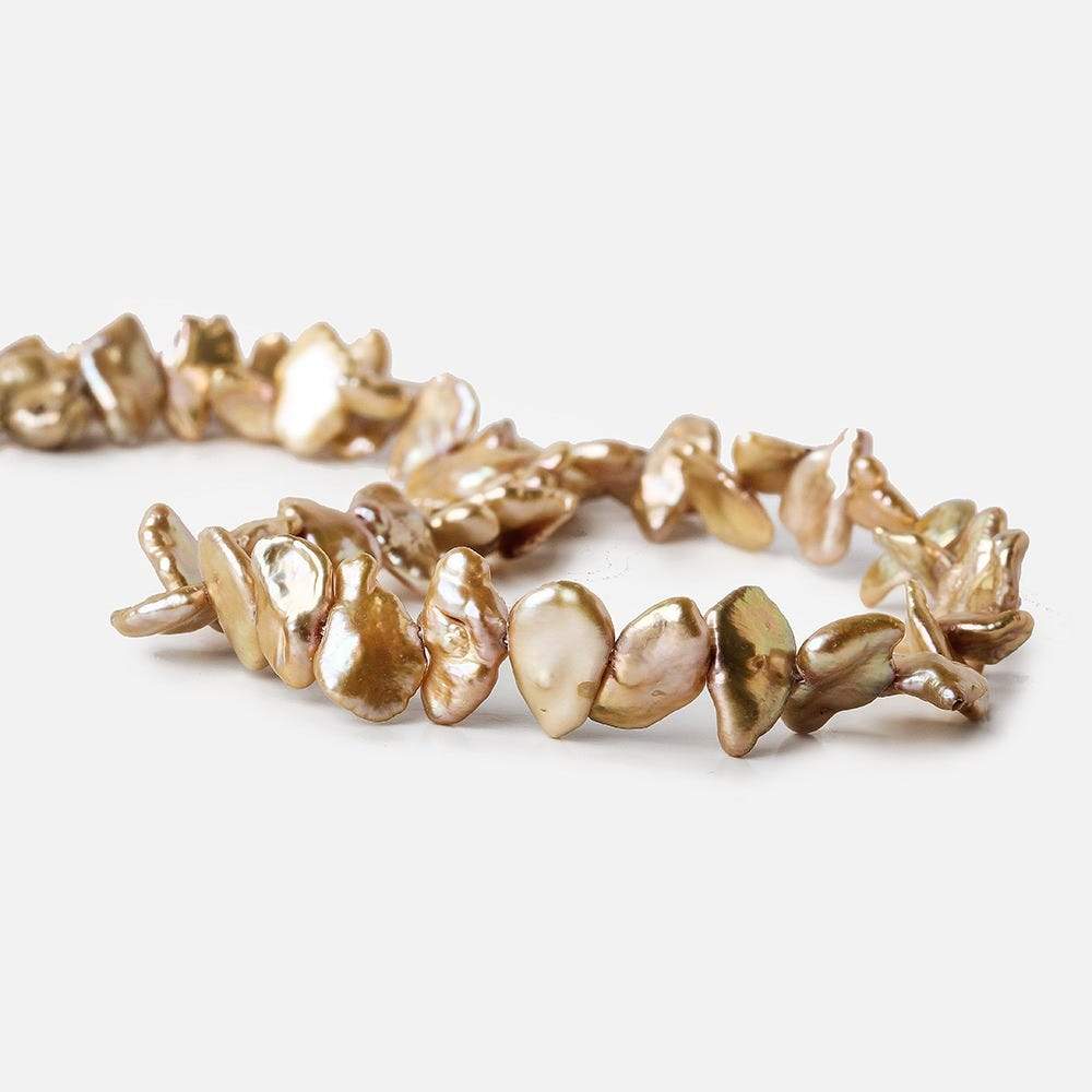 9-10mm Champagne Brown Keshi Side Drilled Freshwater Pearls, 15.5 inch, 70 pieces - Beadsofcambay.com