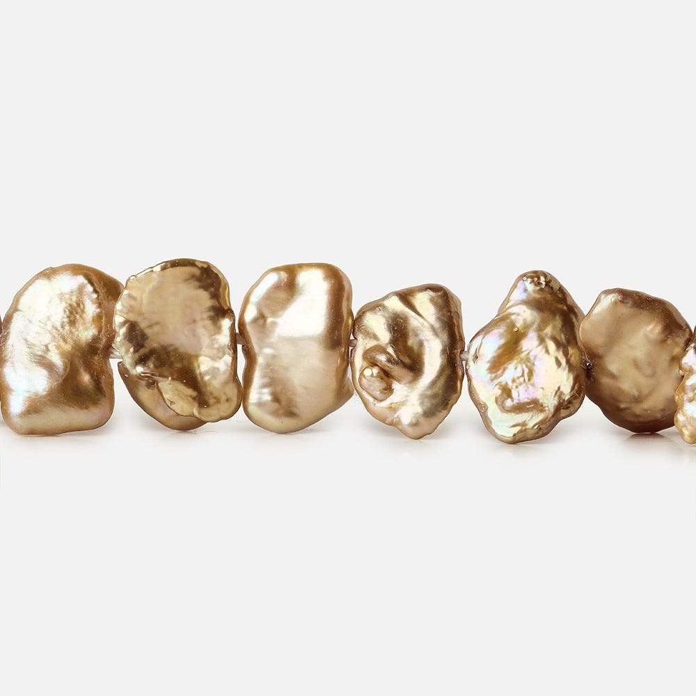 9-10mm Champagne Brown Keshi Side Drilled Freshwater Pearls, 15.5 inch, 70 pieces - Beadsofcambay.com