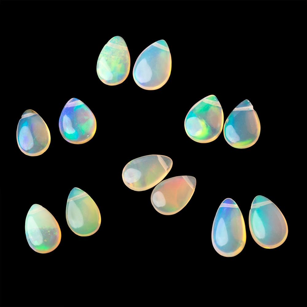 9-10mm Ethiopian Opal Plain Pear Set of 2 Focal Beads AA - Beadsofcambay.com
