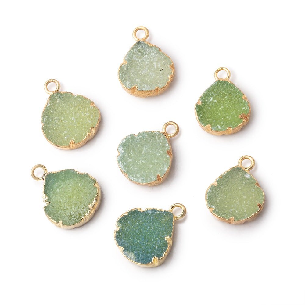 9-10mm Gold Leafed Lime Green Drusy Heart Pendant 1 focal piece - Beadsofcambay.com