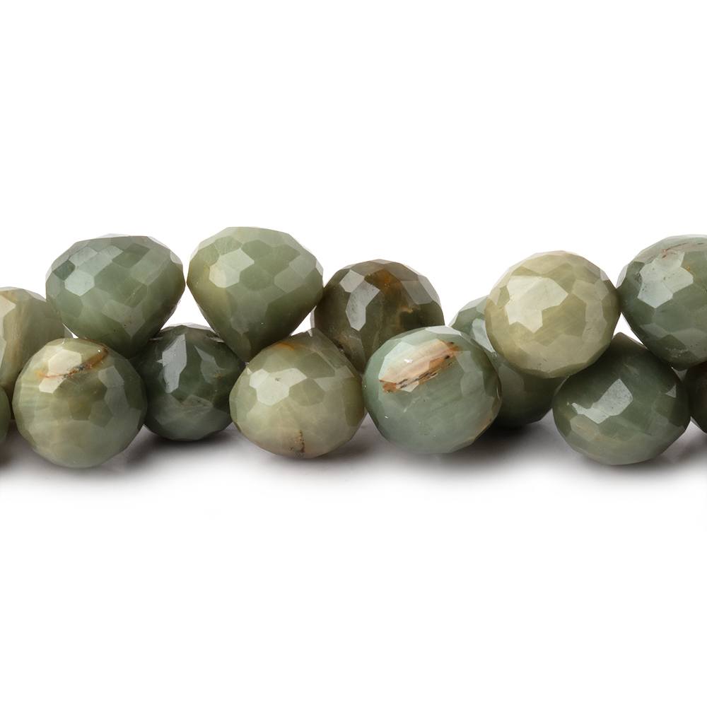 9-10mm Green Cat's Eye Quartz Faceted Candy Kiss Beads 8.5 inch 50 pieces - Beadsofcambay.com