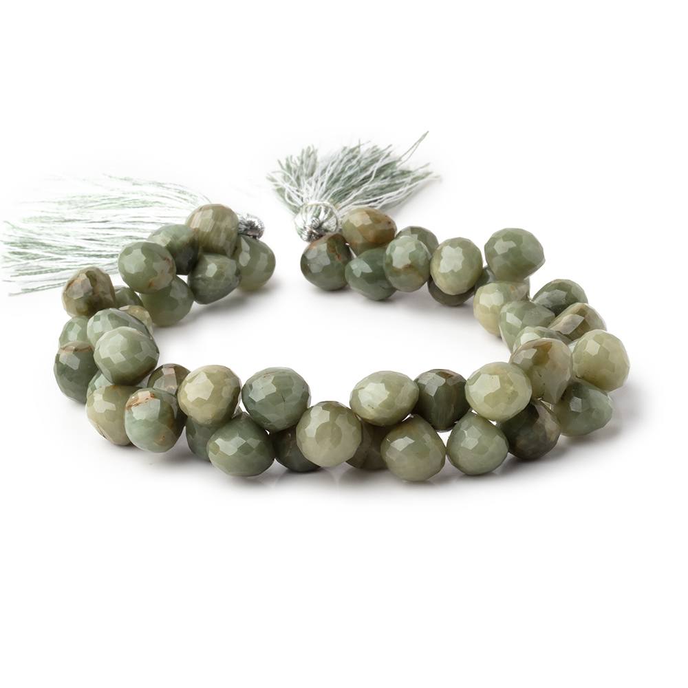 9-10mm Green Cat's Eye Quartz Faceted Candy Kiss Beads 8.5 inch 50 pieces - Beadsofcambay.com