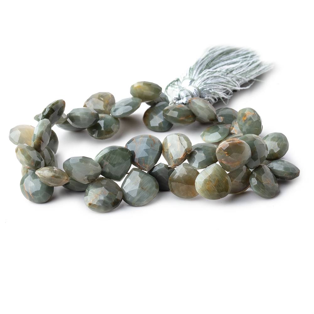 9-10mm Green Cat's Eye Quartz Faceted Heart Beads 8 inch 48 pieces - Beadsofcambay.com